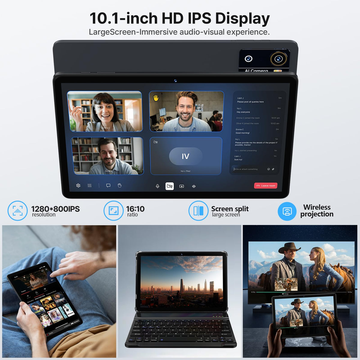 Android 16 Tablet 2026 Latest 10 Inch Tablet Octa-Core Processor AI Gemini 12GB RAM + 64GB ROM + 1TB Expand,7000mAh Battery,5GWiFi,8+13MP Camera 2in1 Tablets with Keyboard,Case,Mouse,Stylus