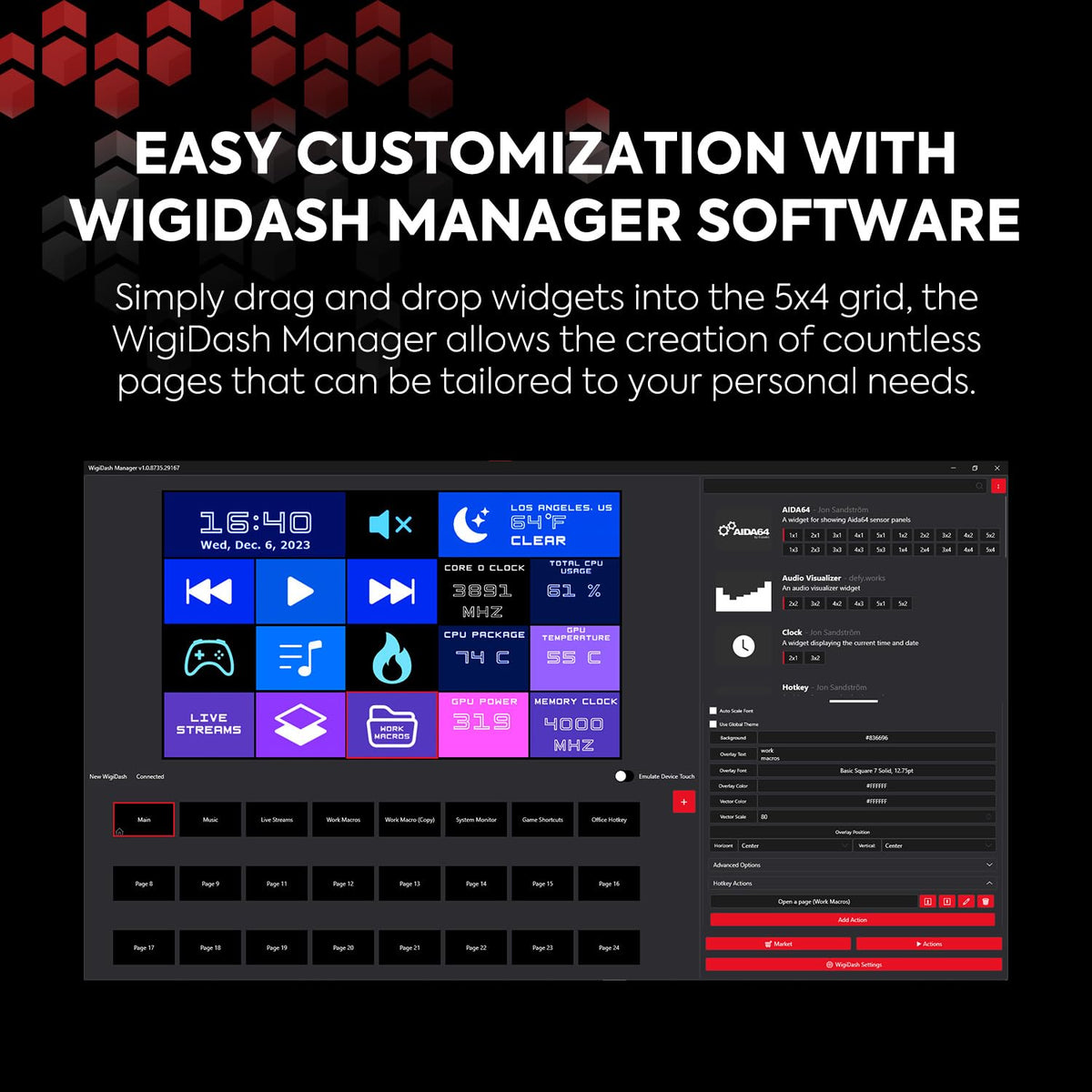G.SKILL WigiDash PC Command Panel - 7 inch Touch Display, Up to 20 (5x4) Widget Grid, Customizable Hotkeys/Shortcuts/Widgets, Monitor System Performance (Windows 10 and 11, USB Powered)