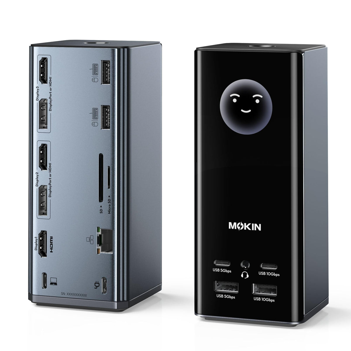 MOKiN USB C Docking Station 3 Monitors, 17-in-1 Triple Display Docking Station with 3 HDMI & 2 DP, 10G USB A/C, Gigabit Ethernet, 100W PD, Smart Display, SD/microSD, for Mac/Dell/Hp(Driver Required)