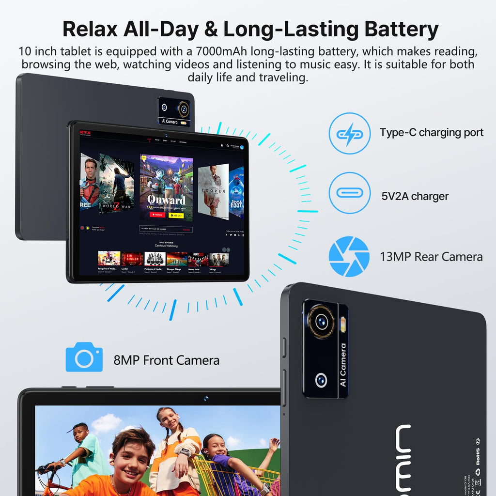 Android 16 Tablet 2026 Latest 10 Inch Tablet Octa-Core Processor AI Gemini 12GB RAM + 64GB ROM + 1TB Expand,7000mAh Battery,5GWiFi,8+13MP Camera 2in1 Tablets with Keyboard,Case,Mouse,Stylus