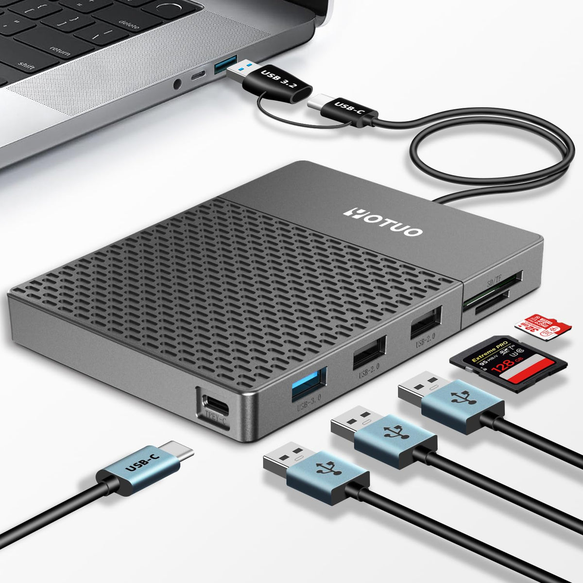 YOTUO 2TB Docking Station External Hard Drive Storage, USB-C Hub + HDD 7-in-1, USB 3.0, SD/TF Card, HDD for Windows, Mac, Android, TV, iPhone 15/16/17, Laptop, Desktop, PC
