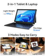 NewBook 10 10.1 inch 2-in-1 Laptop Tablet PC, Win 11 Compatible with Intel Pentium Gold 6500Y, 8GB RAM 256GB SSD, 1920x800 FHD Touchscreen, Micro HDMI/USB-C 3.2 with Magnetic Keyboard & Stand