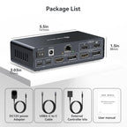 USB C KVM Switch Docking Station for 2 Montors 2 Laptops or MacBook with Displaylink,14-in-1 Thunderbolt Docking Station Support Extended/Copy Mode with 4K@60Hz HDMI and Displayport Dual Display Out