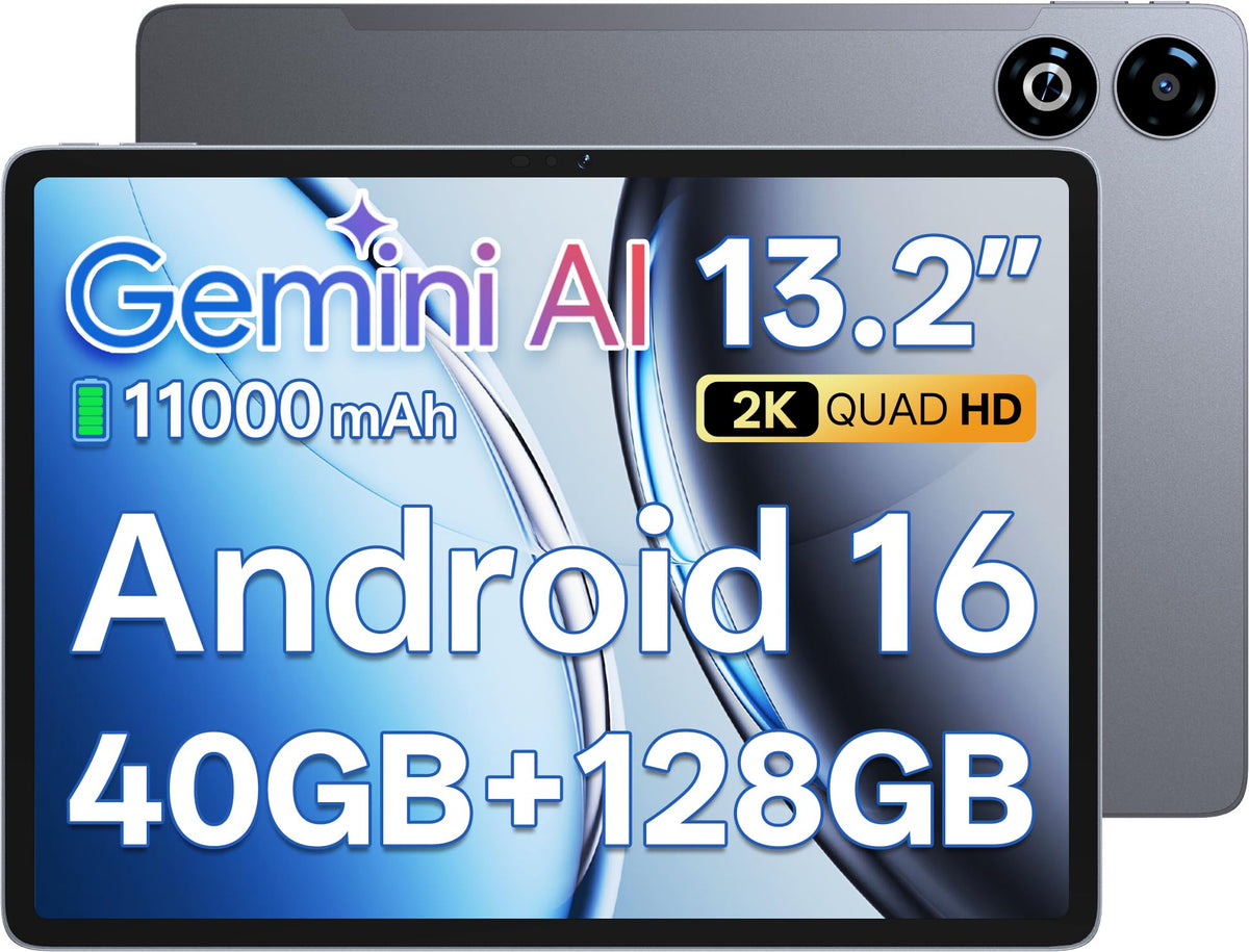 SVITOO 13 Inch Android 16 Tablet with WiFi, 2K Display, 40GB RAM, 128GB Storage Expandable, Octa-Core Processor, Bluetooth, USB-C Fast Charging, Protective Case,Space Gray