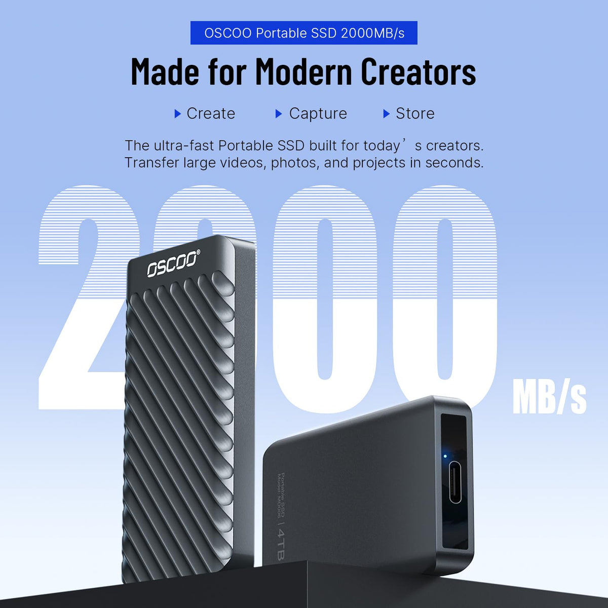 2TB External Hard Drive, Up to 2100MB/s, USB 3.2 Gen 2 External SSD