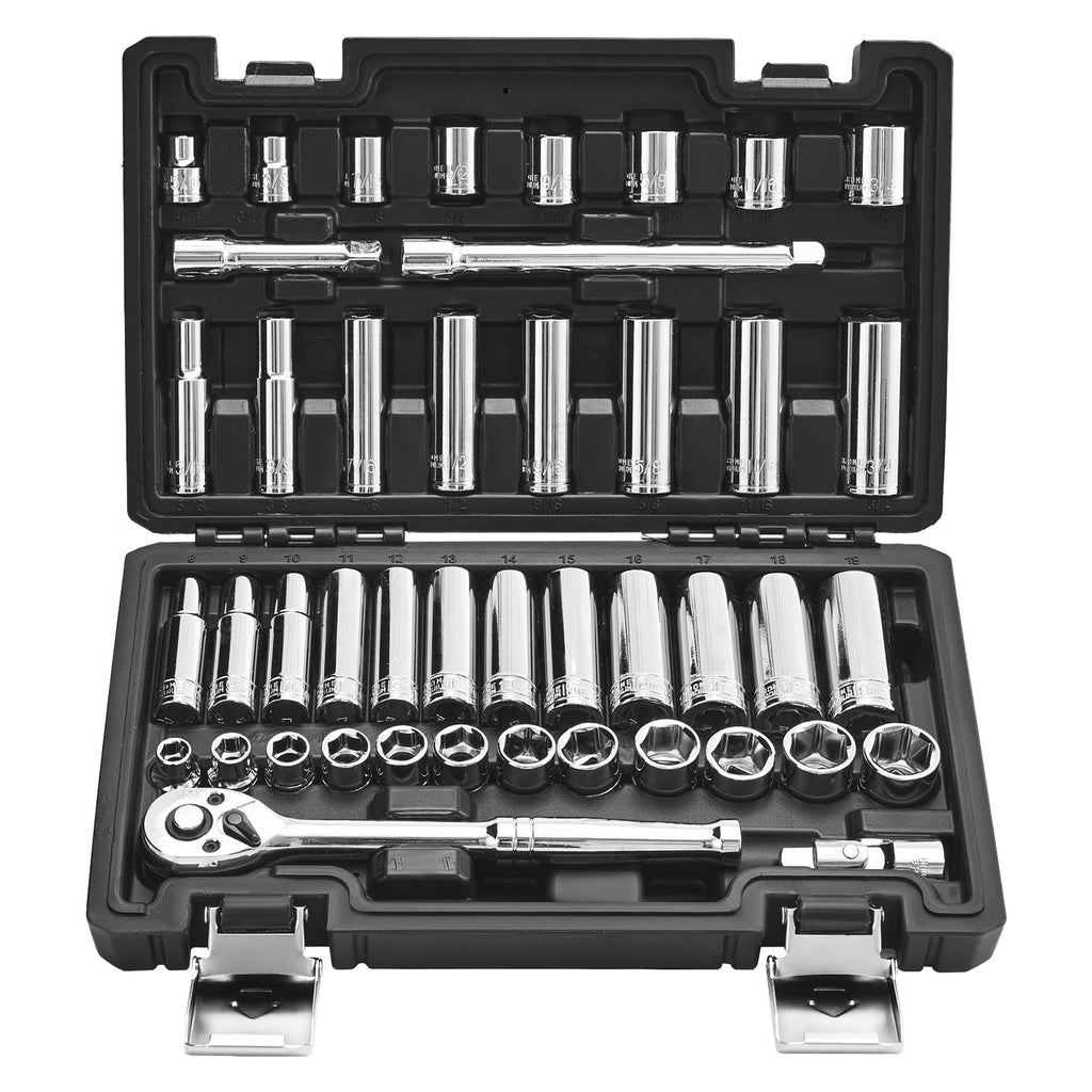 VEVOR Mechanics Tool Set, 308-Piece Mechanic Tool Kit, 1/4 in, 3/8 in, and 1/2 in Drive, SAE and Metric Socket Set, Wrenches, Screwdriver Bits, Accessories, and Storage Case, for Automotive Repair