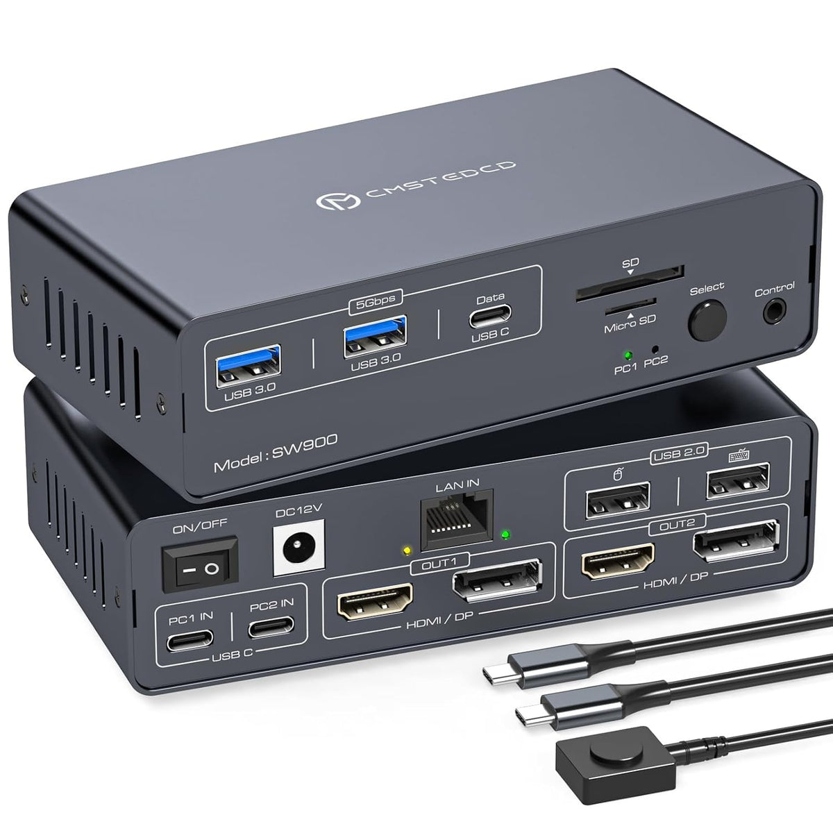 8K60Hz HDMI 2.1 KVM Switch 4 Computers 2 Monitors 4K144Hz USB 3.0 KVM Switches for 4 PC Share 2 Monitors and 1 Set of Keyboard-Mouse-Printer Supports Replication and Extension Mode