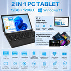 10.1" 2-in-1 Windows Tablet / Laptop, IPS Touchscreen,12GB RAM 128GBSSD