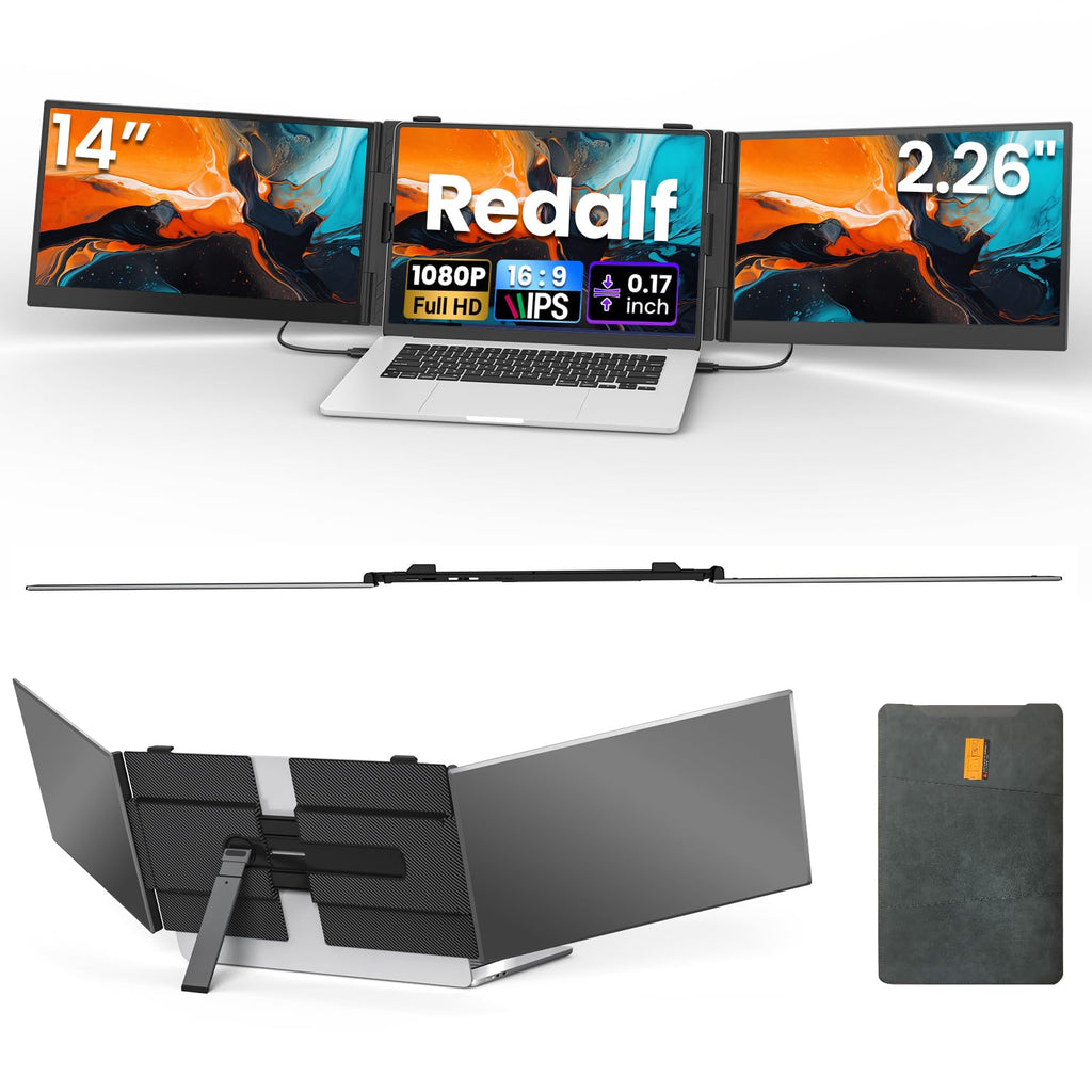 Laptop Screen Extender, 15.6'' 1080P FHD Laptop Monitor Extender with 235°Rotation Detachable Dual Monitor, Plug & Play, Triple Screen for 13"-17.3" Laptops Compatible with Mac/Wins/Android/Dex