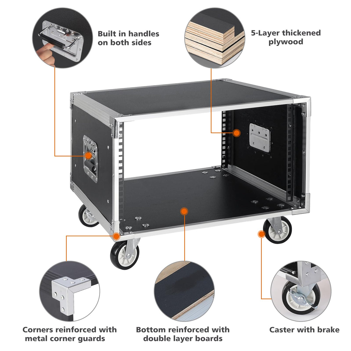 AV Gear Rack 6U Home Audio & Video Stage Stereo Equipment Storage Cabinet Stand On Wheels - Mobile Floor Standing - 6U 19in Server IT Network Data Devices Storage Rack Cabinet