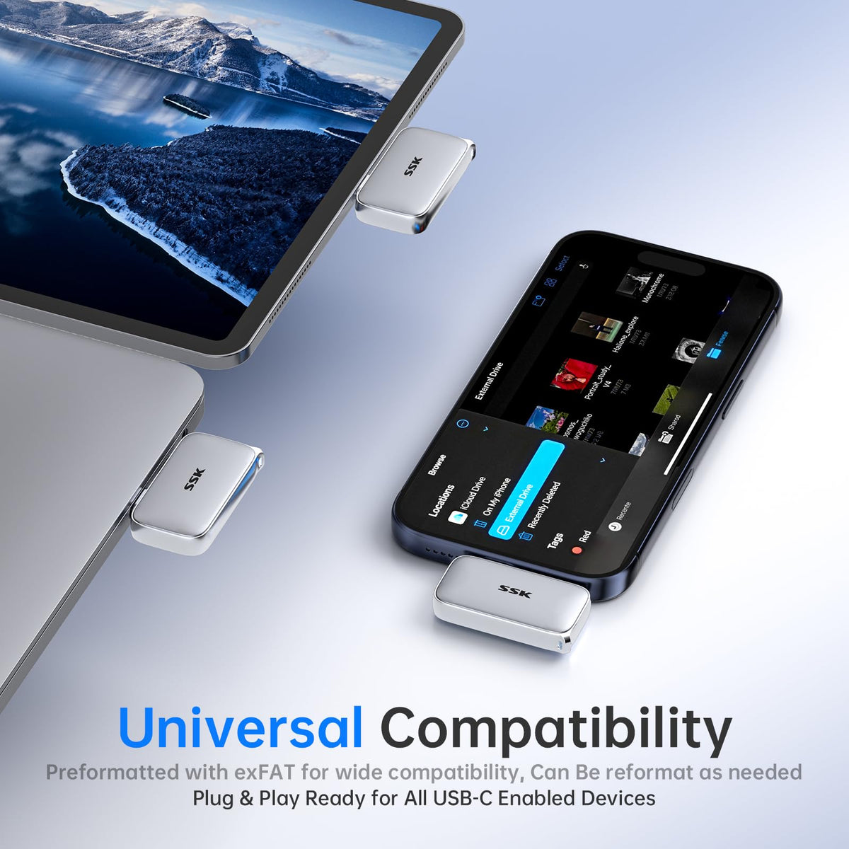 SSK USB-C Drive 1TB Portable SSD External Solid State Drive Up to 1050MB/s