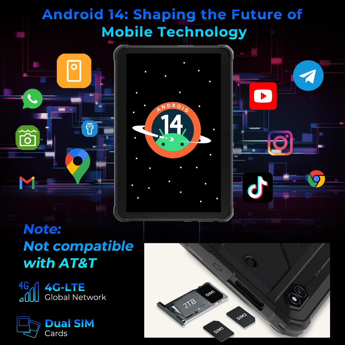 HOTWAV R8 Rugged Tablet Android 14, 10.1" Incell HD+ 4G Waterproof Tablet