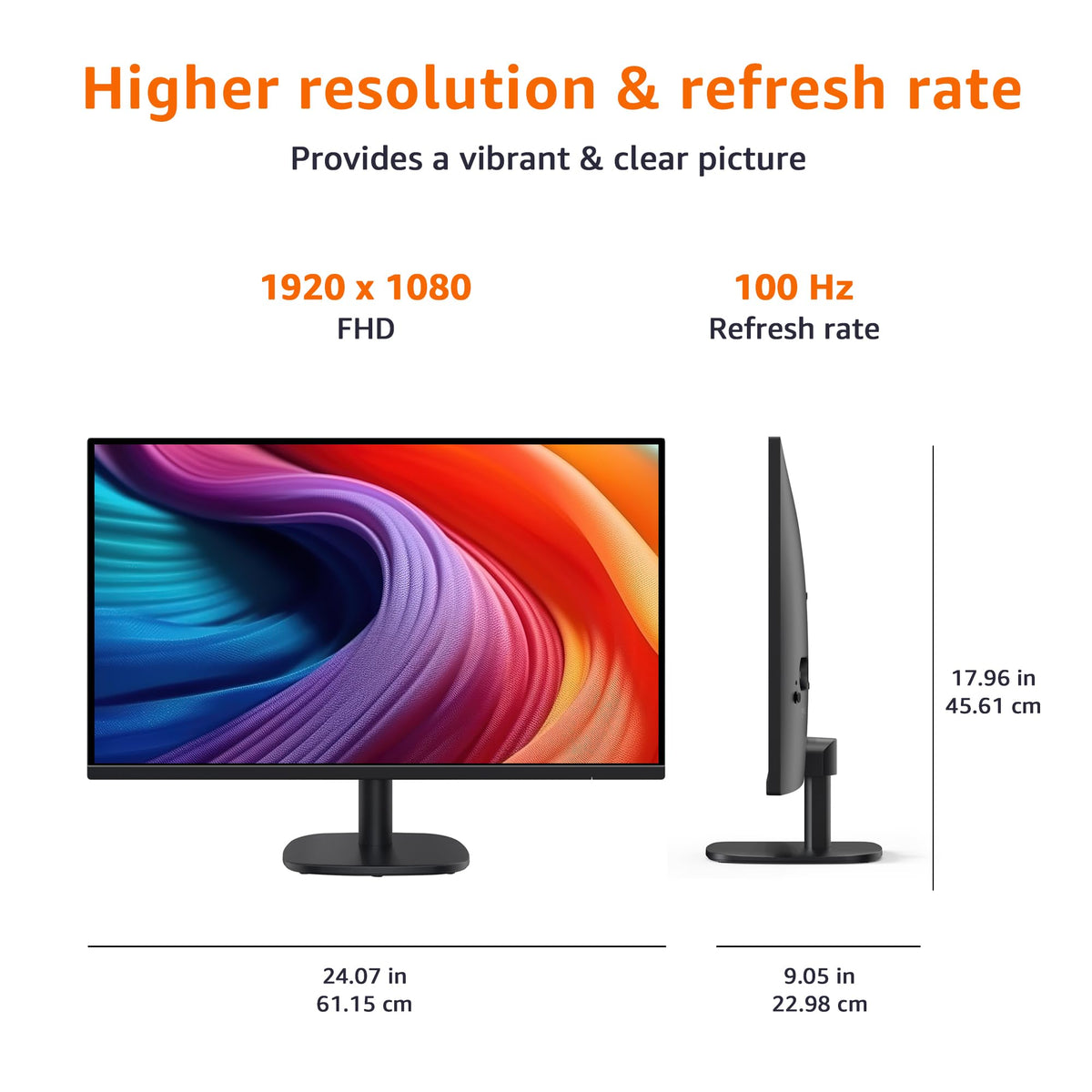 Amazon Basics 27 Inch Monitor, FHD 1080P, 100Hz, IPS, Built-in Speakers, VESA Compatible, USB Ports, Black