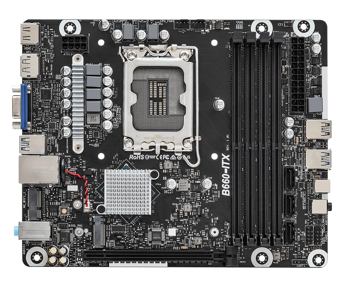 ASRock DeskMeet B660 Mini PC Barebone Kit – Intel B660, Supports 14th/13th/12th Gen Intel Core CPUs, DDR4 128GB, PCIe 4.0, Dual M.2, 500W PSU, USB-C, HDMI/DP/D-Sub (No CPU/RAM/Storage)