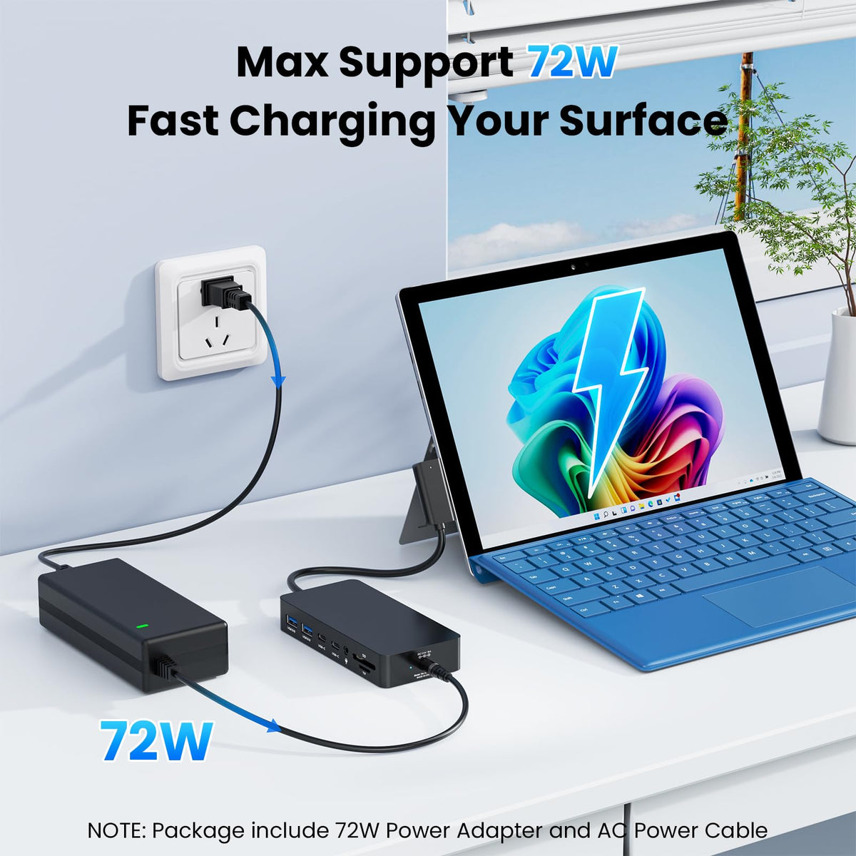 Surface Docking Station Triple Displays Dual 4K HDMI+VGA with Power Supply