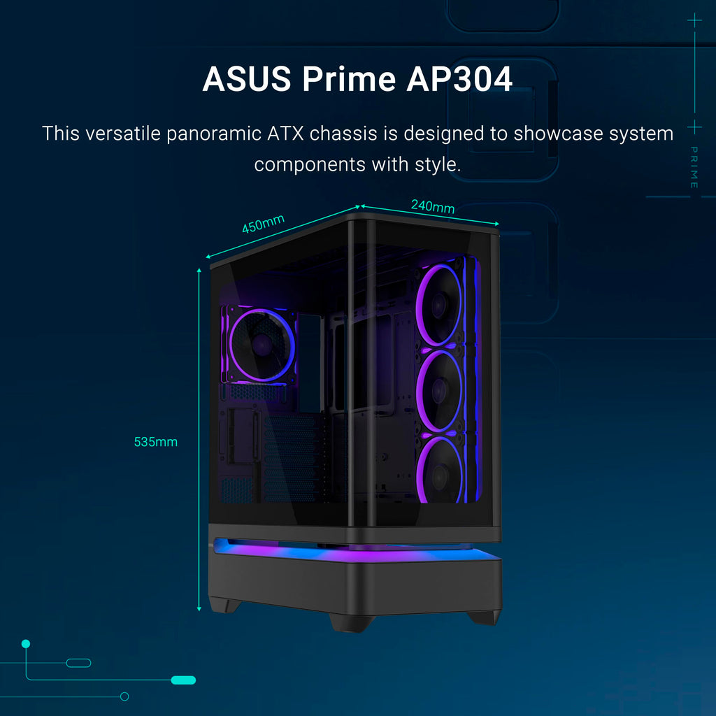 ASUS Prime AP304 ARGB ATX PC Gaming Case Tempered Glass; x4 ARGB Fans