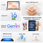 11 inch Tablet Android 16, 34GB RAM 128GB ROM 2TB Expansion, 8000mAh, Blue