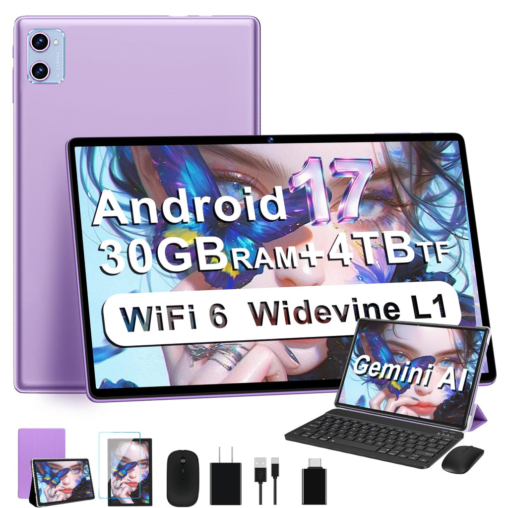 Android 17 Tablet, 10.1 inch Tablets with Keyboard, Octa-core, Gemini AI/SI
