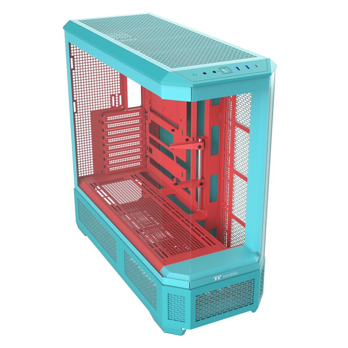 Thermaltake View 600 TG; Full Tower; 420mm Radiator Support; 480mm GPU Clearance; Hidden Connector Support; Rotatable PCIe Slots; 220mm PSU Clearance; Mint Strawberry; CA-11H-00FLWN-00
