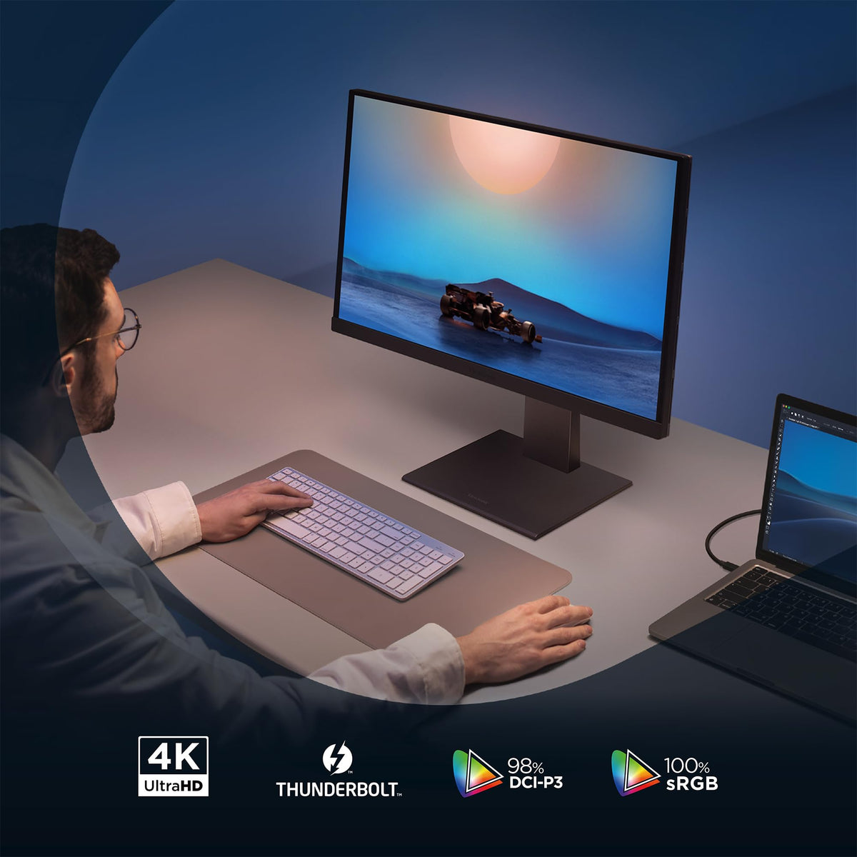 ViewSonic VP2488-4K 24 Inch 4K UHD IPS Monitor, Thunderbolt 4, 100W USB-C