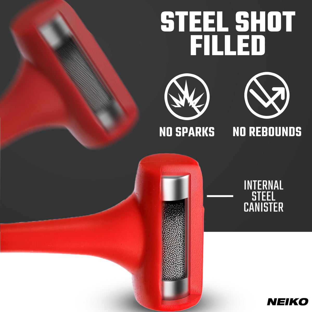 NEIKO 02882B 12 Lb Dead Blow Hammer, 36-1/2” Long, Red, Unibody Molded, Ergonomic Textured Handle, Spark and Rebound Resistant, One Piece Steel Core, 3 Inch Head