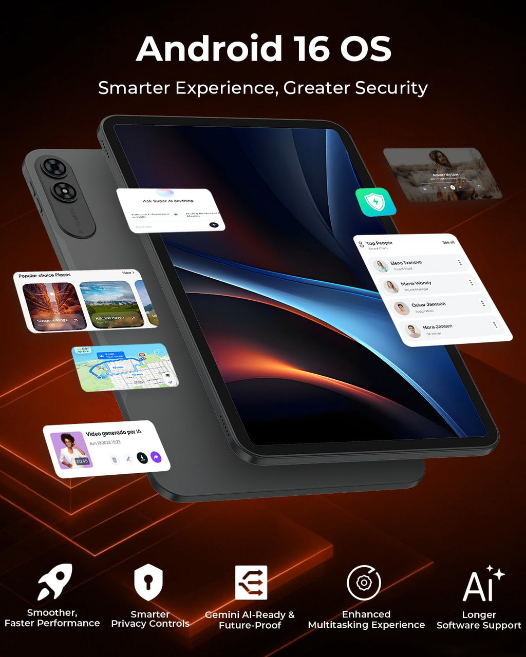 HNVHNV 13.4 inch Android 16 Tablet with Gemini AI, T7300 Octa-Core