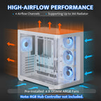 darkFlash ATX Mid-Tower Gaming PC Case, Back Plug-in BTF Motherboard, with 4 ARGB Fans Computer Case, Full View Curve Glass Dual-Chamber PC Case, Type C Port, Supports Dual 360mm AIO, White(DPW90)