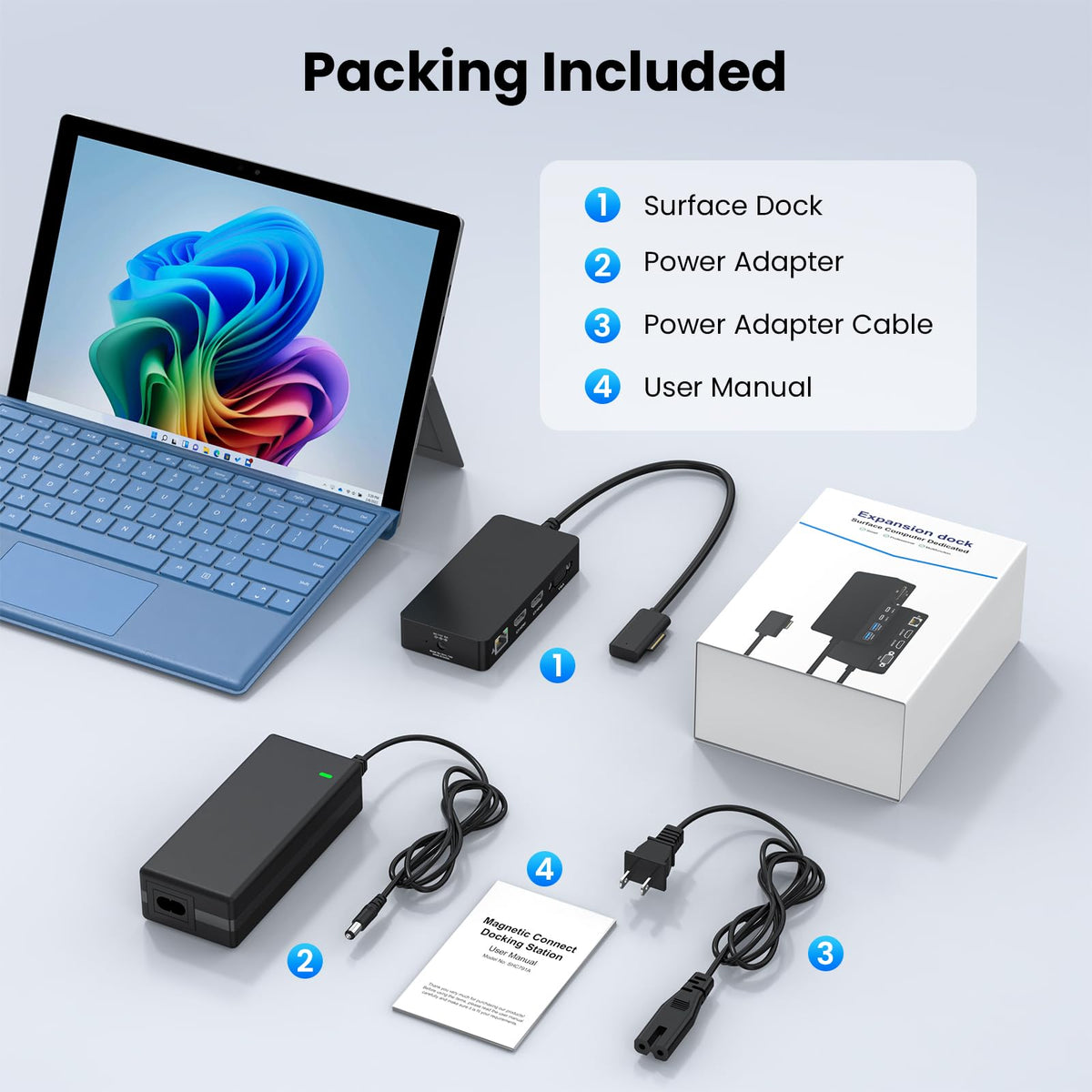Surface Docking Station Triple Displays Dual 4K HDMI+VGA with Power Supply