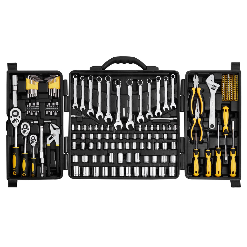 VEVOR Mechanics Tool Set, 308-Piece Mechanic Tool Kit, 1/4 in, 3/8 in, and 1/2 in Drive, SAE and Metric Socket Set, Wrenches, Screwdriver Bits, Accessories, and Storage Case, for Automotive Repair