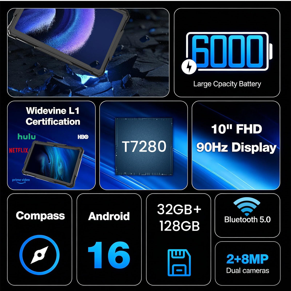 Tablet 10 Inch Android 16 Tablet, 32GB RAM 128GB ROM