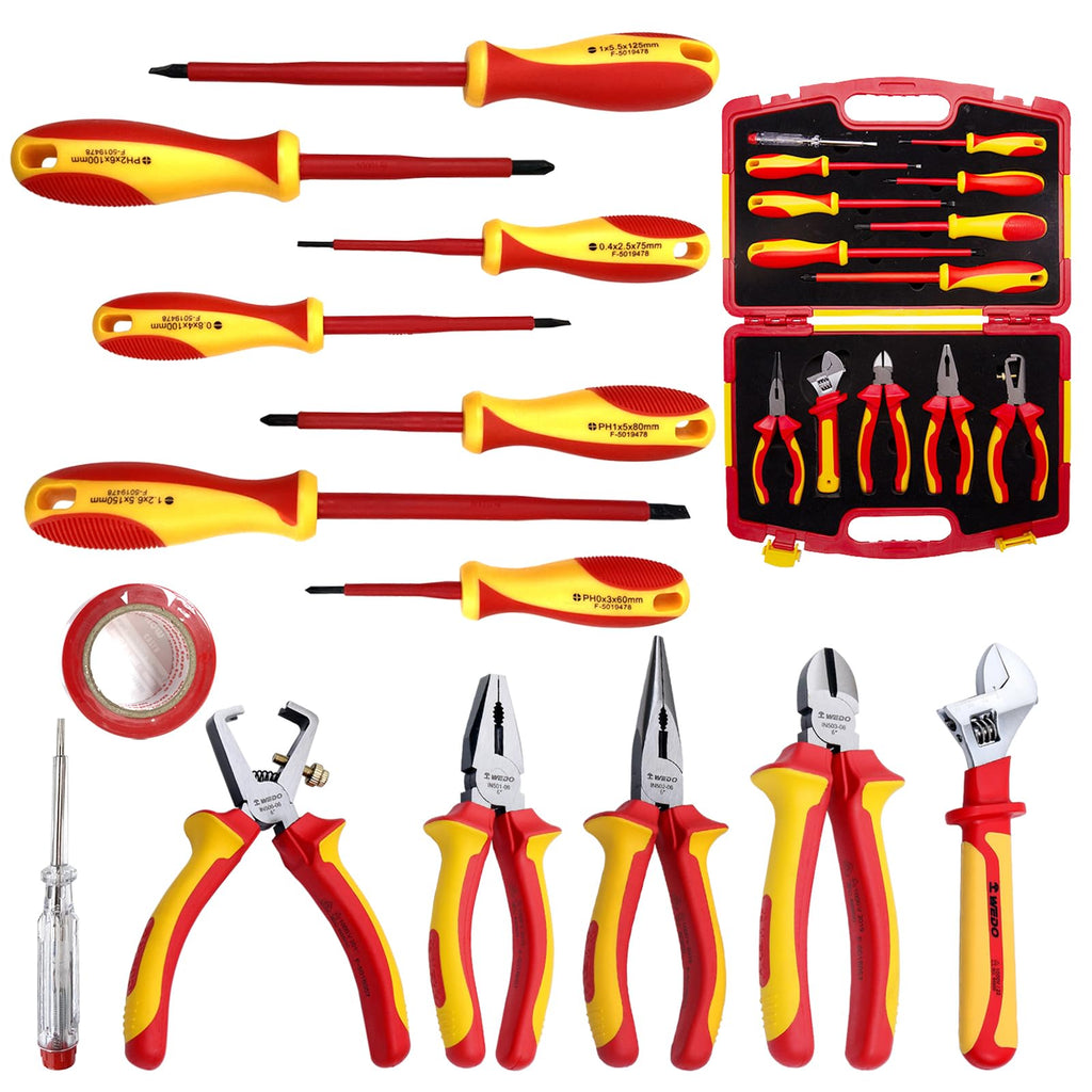 WEDO 13PCS 1000V Insulated Tool Set, Screwdriver & Pliers Set, Magnetic VDE Tools for Electrician, Repair Bag, Home Improvement DIY Tools
