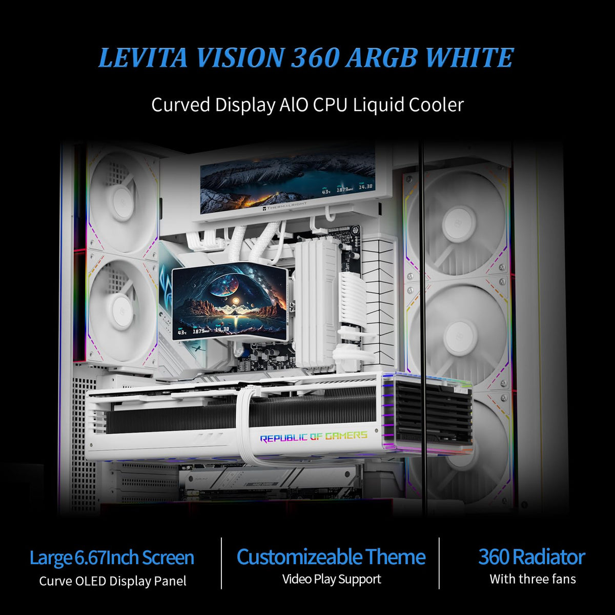 Thermalright Levita Vision 360 ARGB White CPU Water Cooler,6.67-in Magnetic Curved Screen with 2400x1080 Resolution,Building Block Splicing Fan-2000RPM,CPU Cooler for AM4/AM5, Intel lga1700/1851
