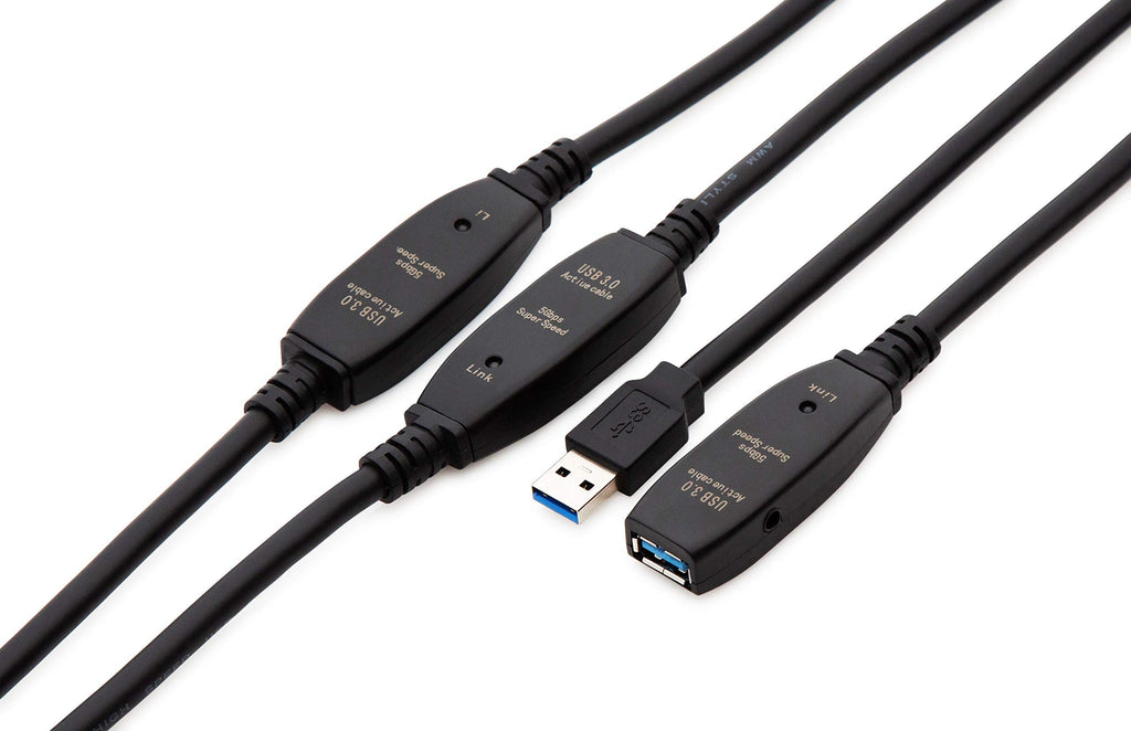 MutecPower 100 Feet Active USB Extension Cable 3.0 Male to Female with 3 Extension chipsets Signal Booster - Repeater Cord 30 Meters / 100 Feet (AC Power Supply Included)
