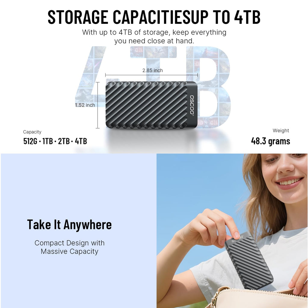 2TB External Hard Drive, Up to 2100MB/s, USB 3.2 Gen 2 External SSD