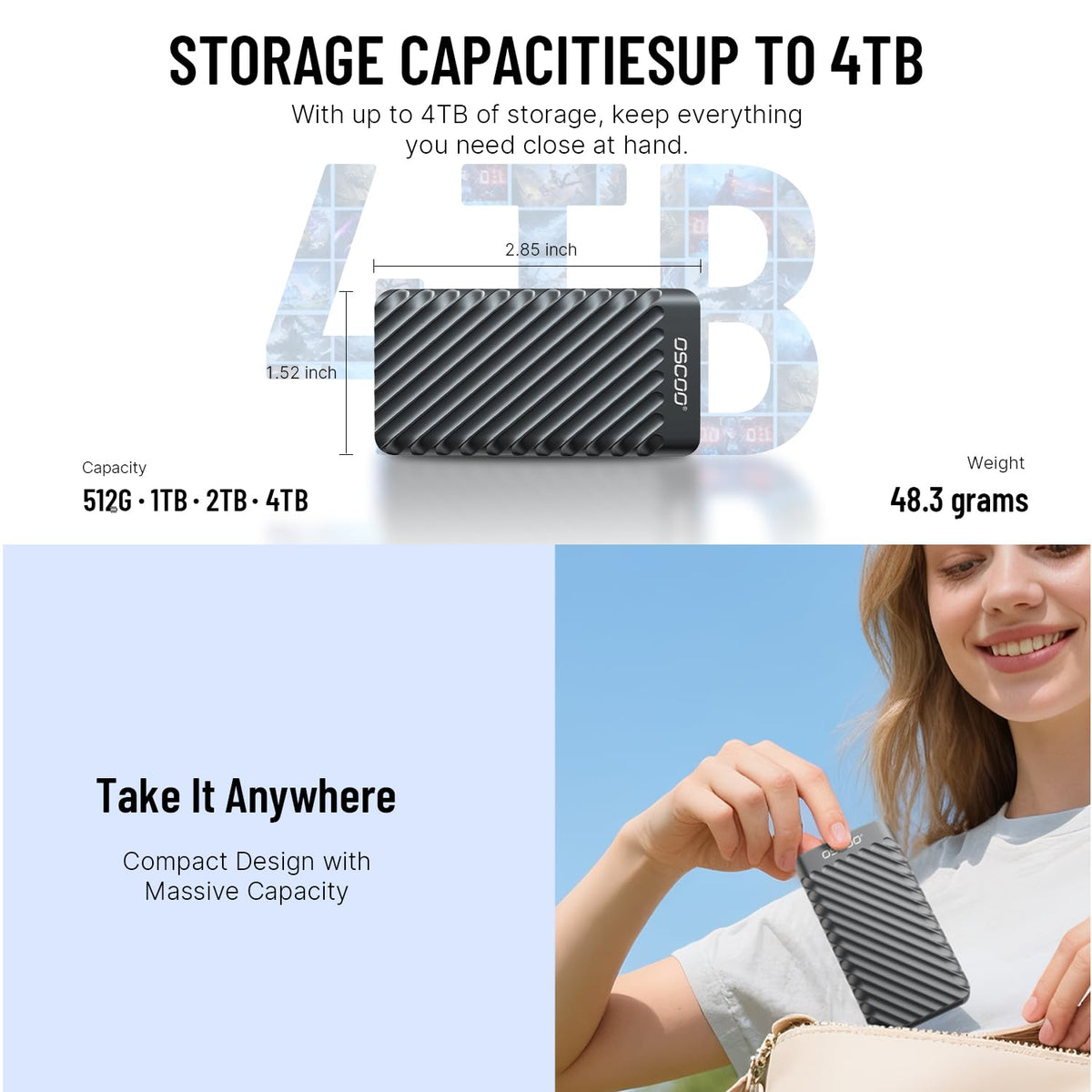 2TB External Hard Drive, Up to 2100MB/s, USB 3.2 Gen 2 External SSD