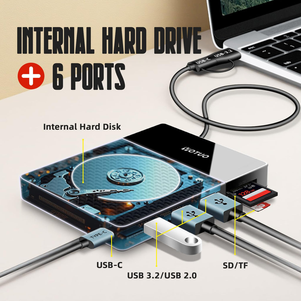 YOTUO 2TB Docking Station External Hard Drive Storage, USB-C Hub + HDD 7-in-1, USB 3.0, SD/TF Card, HDD for Windows, Mac, Android, TV, iPhone 15/16/17, Laptop, Desktop, PC