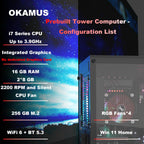 Prebuilt Desktop Computer, i7 CPU Up to 3.9GHz, Integrated Graphics Only Tower PC, 16GB RAM, 256GB M.2 SSD, RGB Fans x4,Win11 Home, WiFi 6+BT5.3, 400W PSU