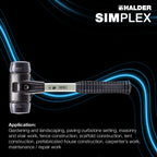Halder Simplex Soft-Faced Mallet 3702.080 – Medium-Hard Rubber Inserts, Reinforced Cast Iron Housing, Fiber Glass Handle with Non-Slip Rubber Grip, 80mm, 7.5 lbs.