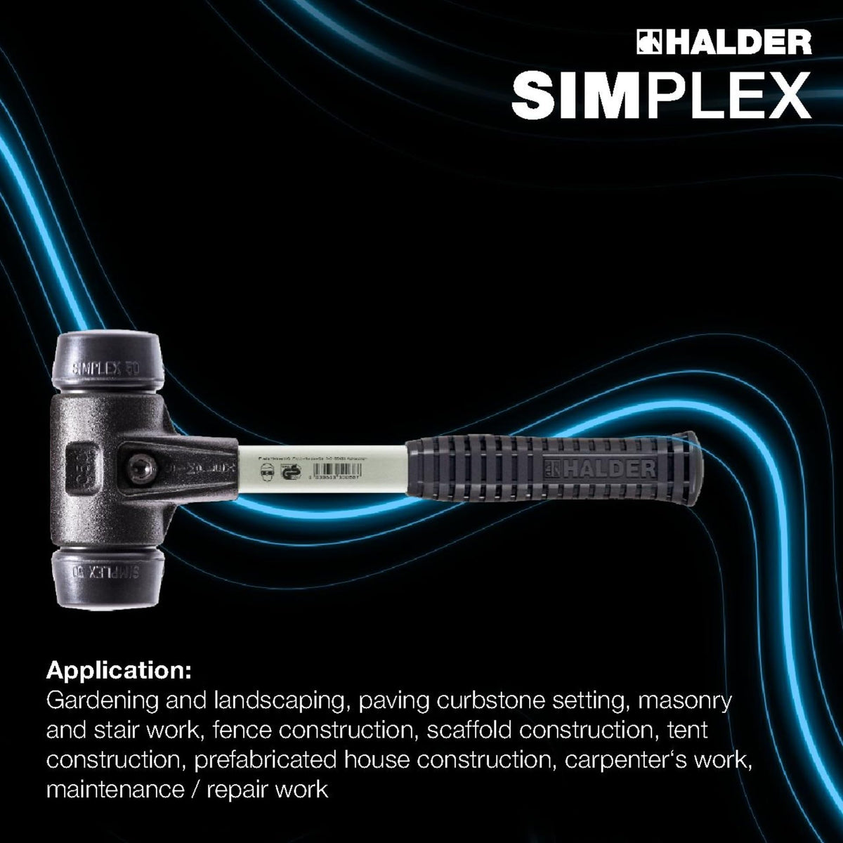 Halder Simplex Soft-Faced Mallet 3702.080 – Medium-Hard Rubber Inserts, Reinforced Cast Iron Housing, Fiber Glass Handle with Non-Slip Rubber Grip, 80mm, 7.5 lbs.