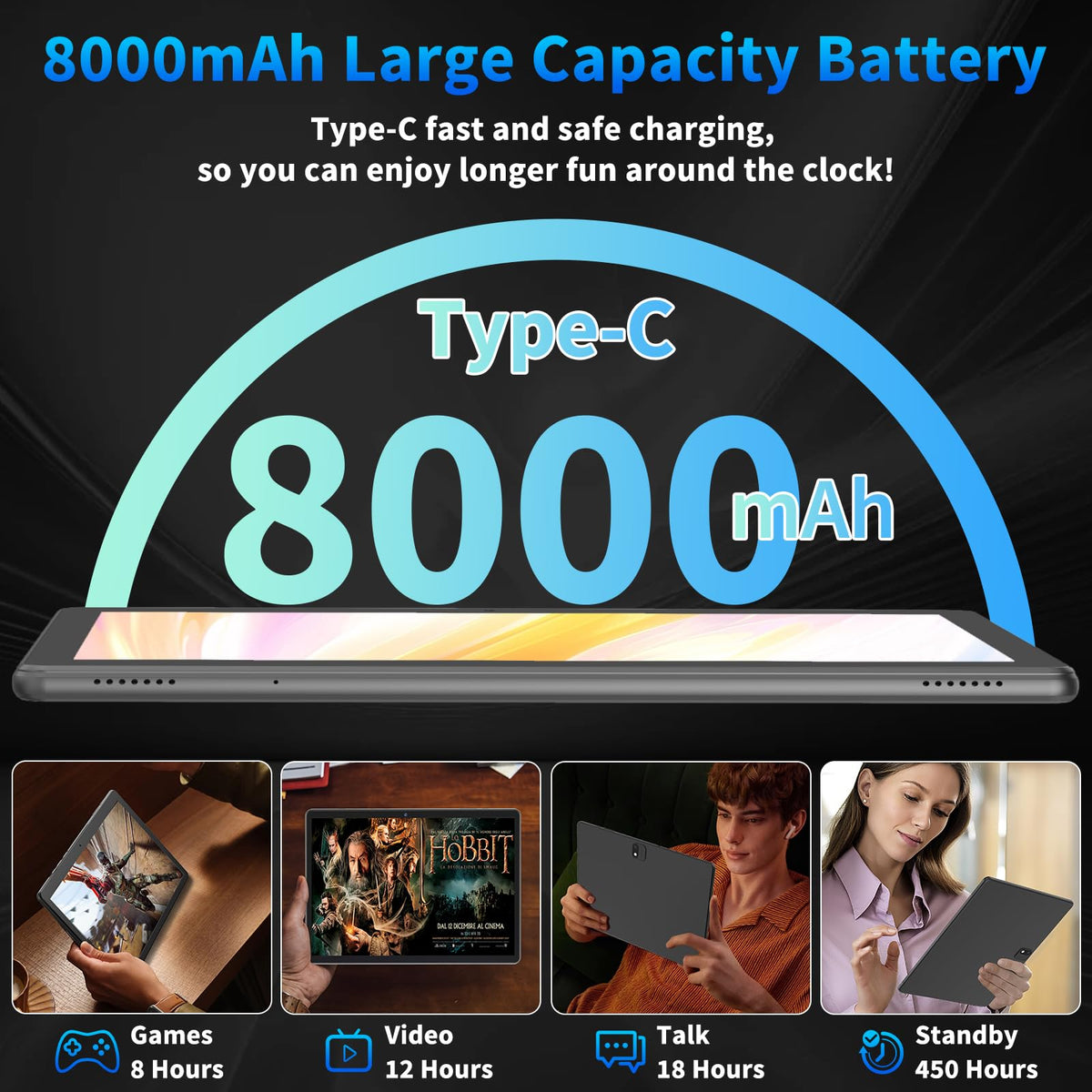 2026 10 Inch Tablet, Android 16 Tablet with Keyboard, 26GB+256GB+2TB Expand