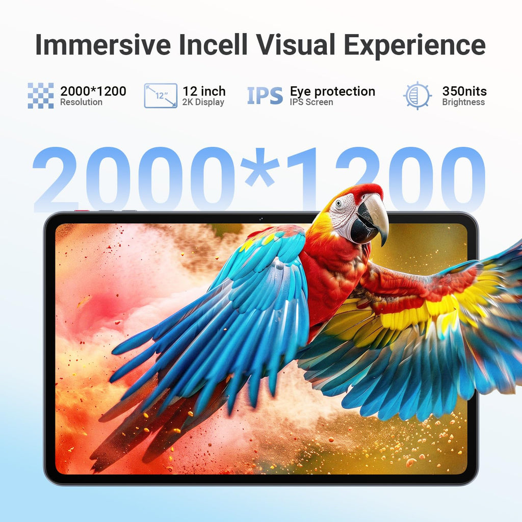Tablet 12 Inch, Android 16 Tablet, 2K IPS, 30GB RAM + 128GB, 1TB Expandable