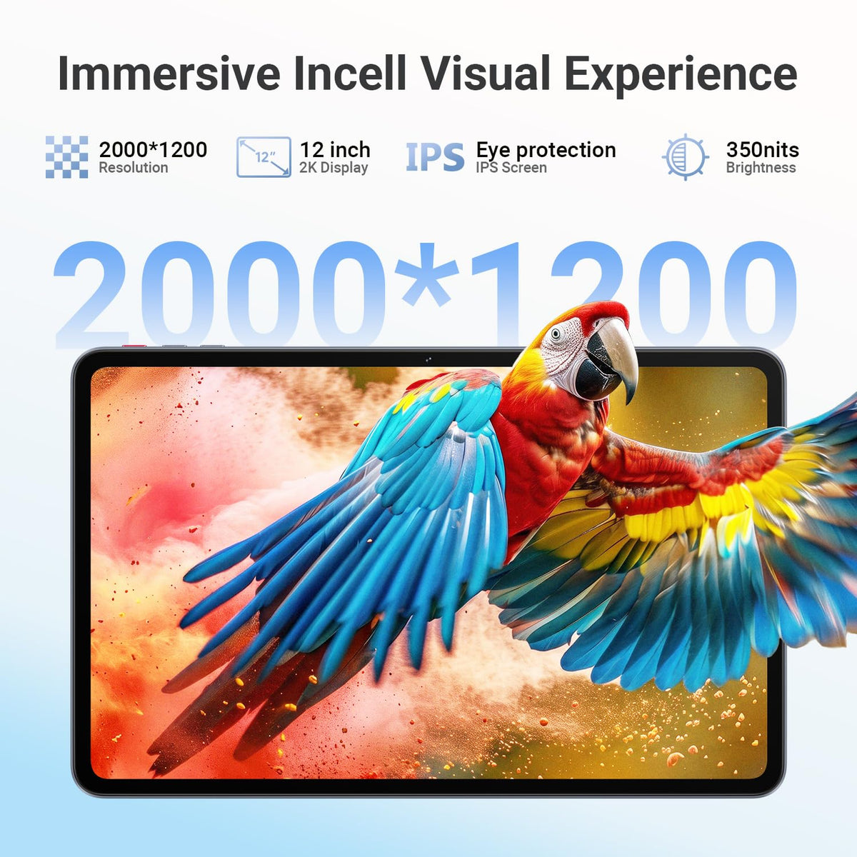 Tablet 12 Inch, Android 16 Tablet, 2K IPS, 30GB RAM + 128GB, 1TB Expandable