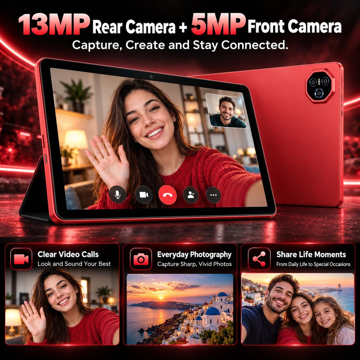 11 Inch Android Tablet, Incell IPS Display, GMS Certified, Gemini AI Assistant, 24GB RAM+256GB ROM, 2TB Expand, 8000mAh, Octa-Core, Keyboard & Mouse Included, Full Metal Body, 5G WiFi, BT5.0, GPS-Red