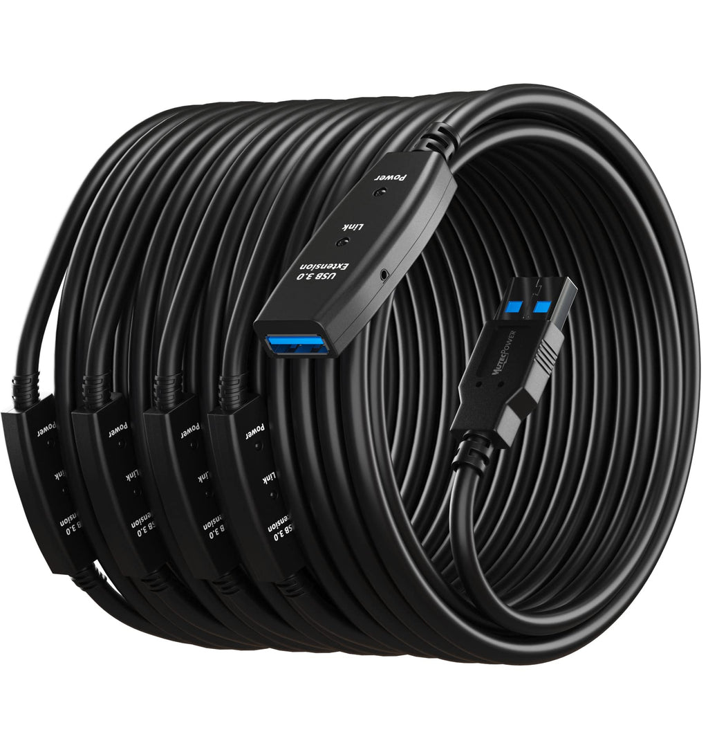 MutecPower 100 Feet Active USB Extension Cable 3.0 Male to Female with 3 Extension chipsets Signal Booster - Repeater Cord 30 Meters / 100 Feet (AC Power Supply Included)