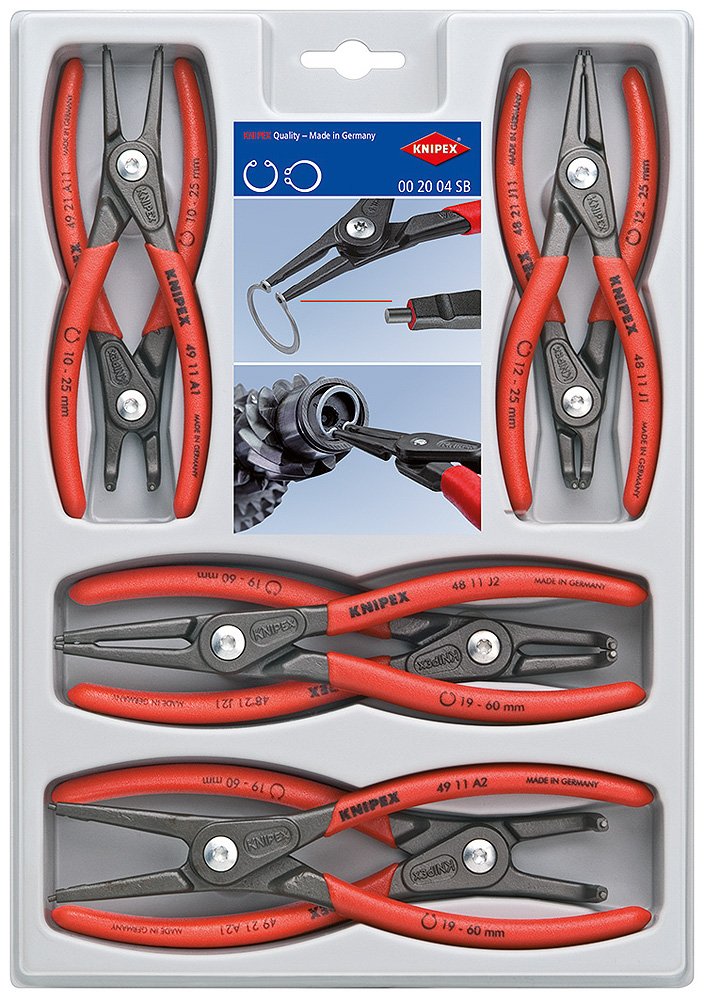 KNIPEX Tools 00 20 04 SB, Precision Circlip Snap-Ring Red Pliers 8-Piece Set & 31 11 160 Tools - Needle Nose Pliers (3111160)