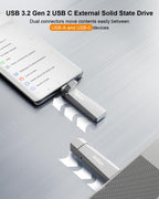1TB External SSD USB Solid State Drive up to 1000MB/s Dual USB C+A 3. 2 Thumb Drive