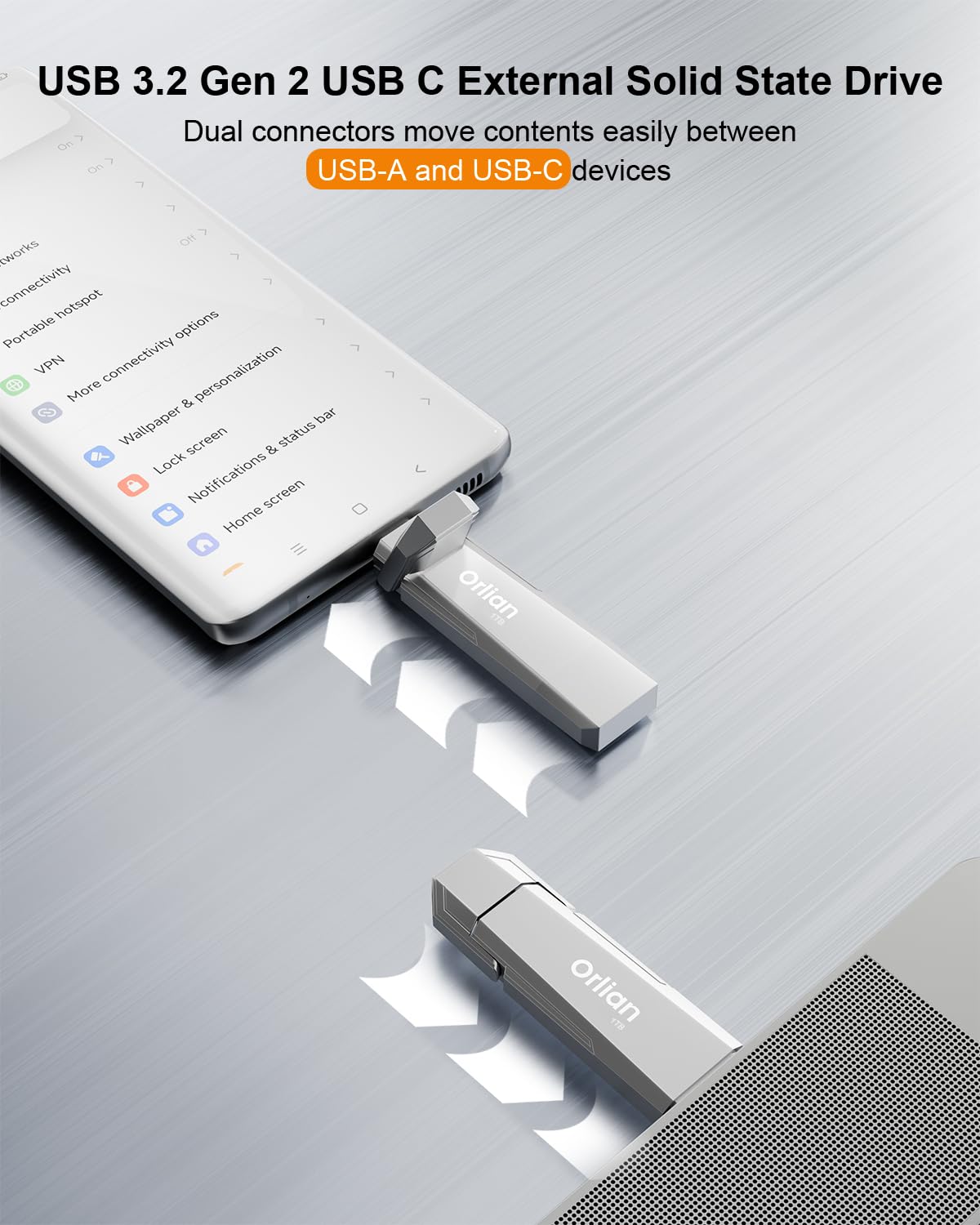 1TB External SSD USB Solid State Drive up to 1000MB/s Dual USB C+A 3. 2 Thumb Drive