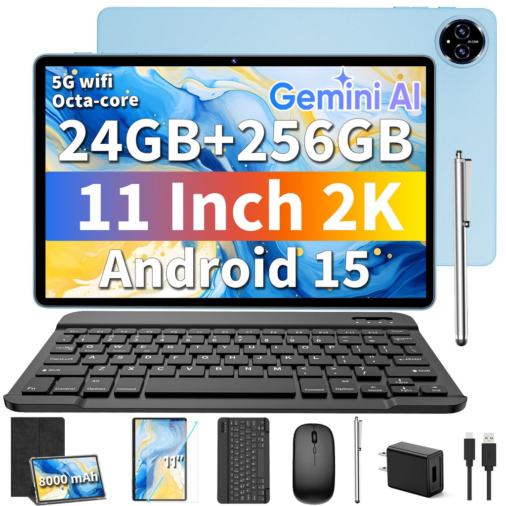 Android 15 Tablet with Keyboard - 11 inch Tablet with 24GB+256GB+2TB Expand