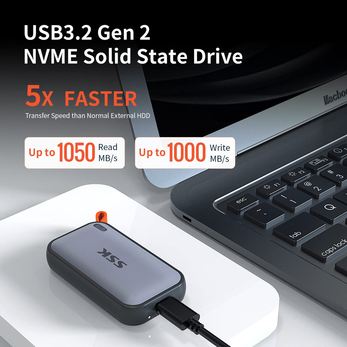 SSK Portable SSD 2TB External Solid State Hard Drive USB C Up to 1050MB/s