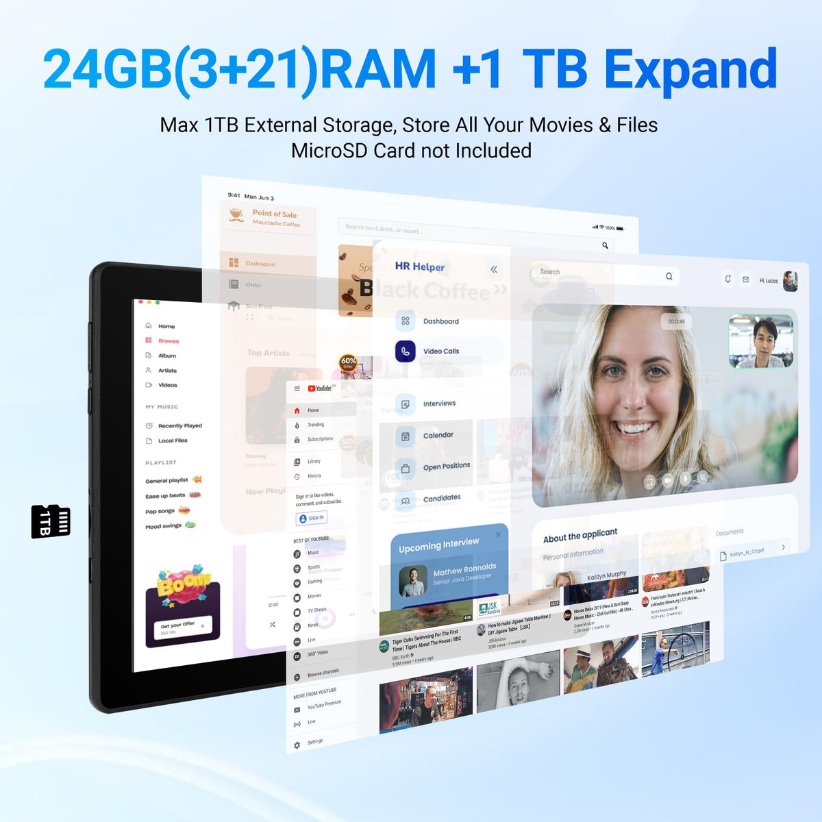 Tablet, 10.1" Android 16 Tablet, 24GB RAM 64GB ROM 1TB Expand